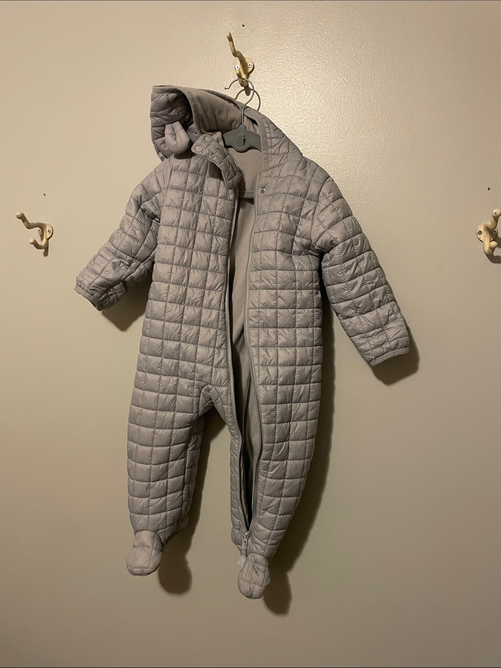 Baby Quilted One-Piece Snowsuit - Light Gray